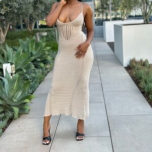 Stylish Beige Knit Midi Dress